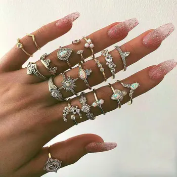 Boho prstene pre ženy, Darčeky na nový rok vintage šperky Kĺby luxusné opal crystal egirl zásnubný prsteň 19pcs/sady
