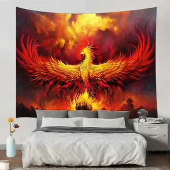 Zlaté Červená Pálenie Phoenix Sopečné Dávnych Mystic Zvierat, Vtákov, Unikátne Tapisérie