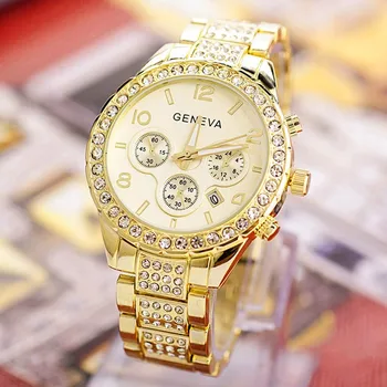Ženeva Ženy Módne Luxusné Crystal Quartz Hodinky Rose Gold Dievčatá Zlato dámy Hot Predaj Kvetov značky Náramok Nové Náramkové hodinky