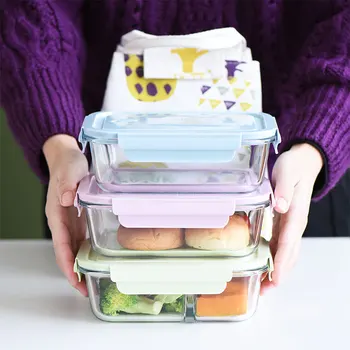 JSWORK Sklo Bento Lunch Box na Uskladnenie Potravín Piknik Mikrovlnná Rúra Marmita Kuchynské Nádoby Tupper Cristal Jedlo Prípravka