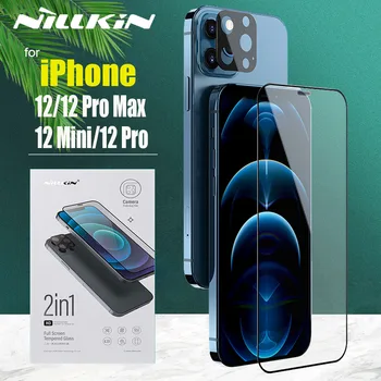 Nillkin 2 v 1 Kamera Ochranné Kalené Sklo pre iPhone 12 Pro Max 12 Mini Sklo Screen Protector Plné Pokrytie Bezpečnostné Sklo
