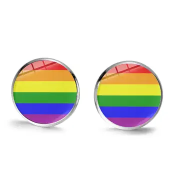 Nový Príchod LGBT Gay Pride Stud Náušnice Lesbičky, Bi Pride Farebné Dúhové Vlajky Sklo Okrúhle Náušnice Šperky pre Mužov, Ženy