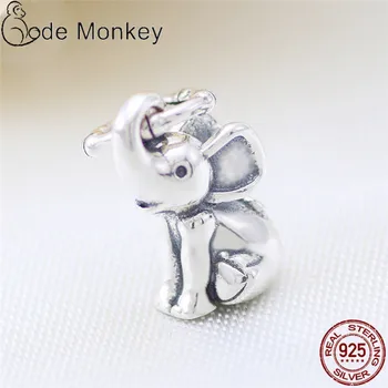 CodeMonkey Klasické Cute Elephant Charms Korálky Fit Pôvodnej 3 mm Náramok Reálne 925 Sterling Silver Prívesok DIY Šperky CMS1547