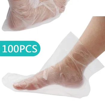 100ks/Bal Jednorazové Plastové Nohy Zahŕňa Parafínový Kúpeľ Vosk SPA Terapia Tašky Líniové Botičky Transparentné Topánky Kryt