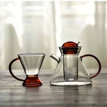 Nordic kanvica kreatívne doplnky, sklo retro nastaviť amber kanvice kávy nástroje nalejte kávu