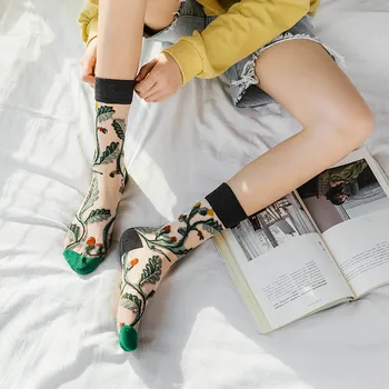 Novinka Harajuku Nový Produkt Crystal Hodváb Príliv Ponožky Zábavné Slnečnice Vína Kvety Šťastný Ženy Ponožky Bežné Vysokej Kvality Sox