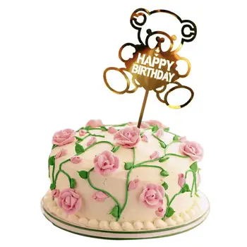 Nové Farebné Kvety Happy Birthday Cake Vňaťou Zlaté Akryl Pre Dieťa Sprcha Pečenia Dodávky Narodeninovej Party Dezert Dekorácie