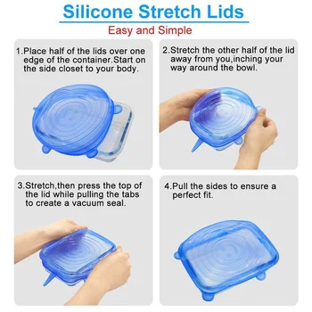 6 silikónové krytky opakovane zapečatené potravín wrapper viečka udržať misy zapečatené čerstvé a flexibilné obaly, kuchynské potreby