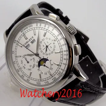 Luxusné 42mm CORGEUT Fázy Mesiaca Dátum týždeň Automatický Pohyb pánske náramkové hodinky