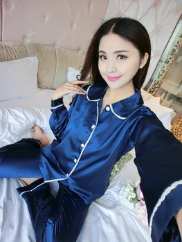 2021 Nové dámske Pyžamo Nastaviť Imitácia Hodvábu Luxusné Šľachtické Dlhý Rukáv Nightgown Domáce oblečenie na Jar Jeseň Odev Sleepwear Pevné