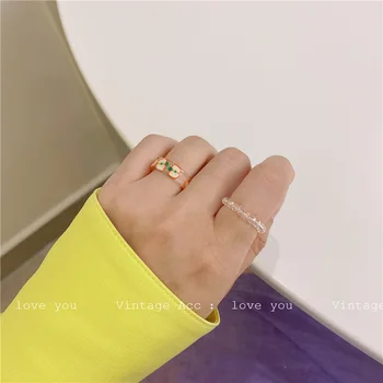 AOMU 2KS/SET kórejský Vintage Farebné Ovocie Kolo Krúžok Roztomilé Sladké Transparentné Nepravidelný Geometrické Korálkové Prstene pre Ženy Strany