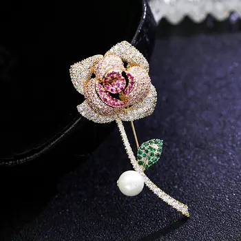 SINZRY elegantné šperky, módne simulované pearl ruže kvet kubický zirkón zdobia brošne lady šatkou pracky