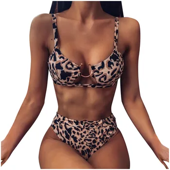 61# Sexy Ženy, Leopard Vytlačené Pracka Bikini Push-up Čalúnená Plavky, Plavky Nastaviť Vysoký Pás Sexy Ženy Krúžok Bikini Купальник