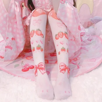 Kawaii Ružová Anime Módne Ponožky Gothic Lolita Príslušenstvo pre Ženy, Dievčatá Roztomilý Jahoda Halloween Pančuchy Cosplay Harajuku