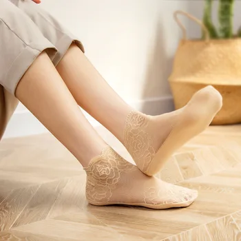 5 Farieb Neviditeľné Ultratenké Čipky Oka Ponožky Ženy Lete Transparentné Duté Von Mäkké Nízke Loď Polyester Ponožka