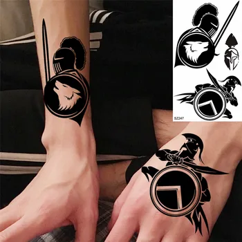 Black Spartan Malé Dočasné Tetovanie Pre Ženy, Dievčatá Realistické Sun Flower Kozmického Meč Falošné Tetovanie Nálepky DIY Rameno Nohu Tatoos