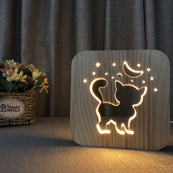 Drevené Psa Packa Lampa stolná Lampa pre Deti Spálňa 3D Dekorácie Stola Čítanie Detí LED Tvorivé USB Nočné Svetlo