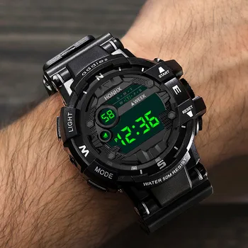 Luxusné Mužov Vodotesný LED Digital Dátum Vojenské Športové Gumy Quartz Hodinky Alarm reloj de hombre pantalla tactil A50
