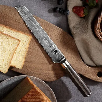 FANGZUO Nové F210 7.5 palcový Nôž na Chlieb Kuchynský Nôž Damasku Ocele Japonský Premium Pakkawood Rukoväť Tortu nôž Varenie Nástroj