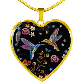 Nový Príchod Kolibrík Maľovanie Srdce Prívesok Náhrdelník Krásy Vtáky, Kvety Šperky, Náhrdelníky Srdca
