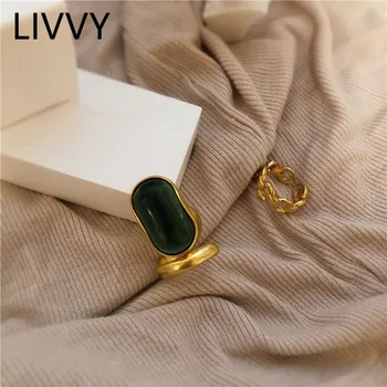 LIVVY Antique Silver Farba Nepravidelný Drop Glazúra Zlatá Farba Prstene pre Ženy Elegantné Party Šperky 2021 Trend