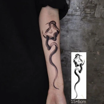 Stredná Veľkosť Black Snake Dočasné Tetovanie Samolepky pre Ženy, Mužov Telo Pás Nepremokavé Falošné Tatto Tmavé Víno Had Tatto