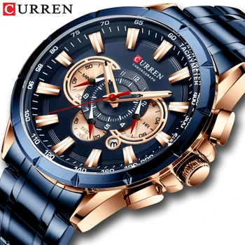 CURREN Luxusné Značky pánske Hodinky Modrý Kremeň Športové Náramkové hodinky Chronograf Hodiny Muž z Nehrdzavejúcej Ocele Kapela Módneho priemyslu Hodinky