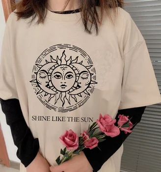 Kuakuayu HJN Žiariť Ako Slnko T-tričko Grunge Citát Ženy Zábavné Grafické Módy Vintage Estetické Lumbálna Unisex Tričko