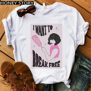Ženy Harajuku Freddie Kráľovná Tlačiť T-Shirt Freddie Mercury Fashion tričko Ženskej Hip Hop, rock Vintage Zábavné Tees Oblečenie Tričko