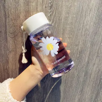 500 ml malé daisy priehľadná plastová fľaša na vodu bez BPA tvorivé matné fľaša na vodu s prenosné lano cestovné teacup