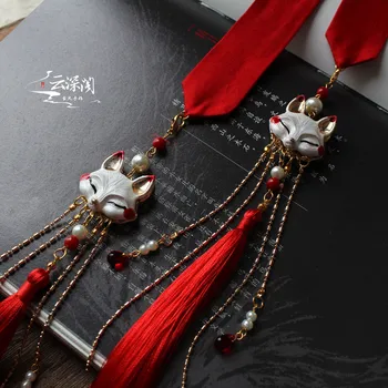 Feng Jiu obojstranné red fox Hanfu strapec vlasy kapely dávnych štýl tiara vlasy príslušenstvo Hanfu ozdoby