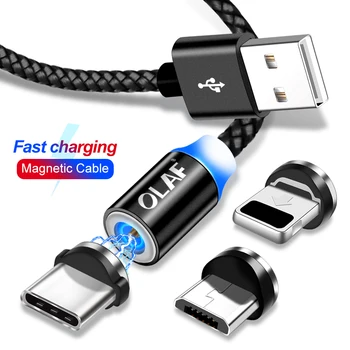 OLAF Magnetické Kábel 1m 2m Micro usb Typu C, Rýchle Nabíjanie Kábel USB, C Magnetická Nabíjačka Pre Samsung S10 S9 Xiao Mi9 iPhone X 8 7