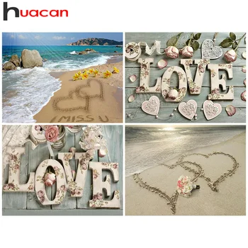 Huacan Diamond Maľovanie Auta Láska Scenérie Mozaiky Pláži Srdce Domova Výšivky Prímorské Krajiny Samolepky Na Stenu