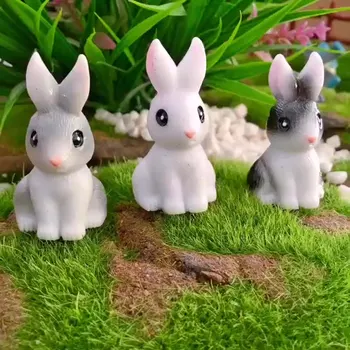 Roztomilý Mini Malé Ucho Králiky Domáce Tabuľka Dekor Miniatúrne Hare Zvierat Figúrka Živice Plavidlá Bunny Záhrada Micro krajiny Ozdoby