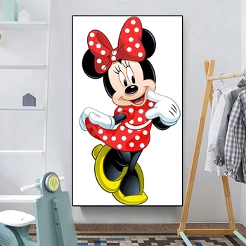 Catoon Mickey & Minnie Anime Plagáty Disney Veľký Biely Akvarel Plátno na Maľovanie Vytlačí Wall Art Obrázok pre Dieťa Domov Izba Dekor