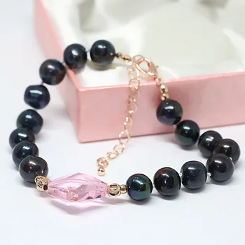 Móda prírodné sladkovodné perly korálky 9-10 mm špeciálne diy náramok ružový kryštál strany šperky B1404