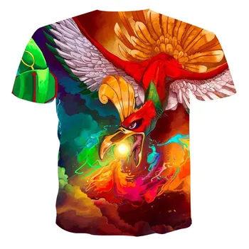 2021 mužov 3D zvierat phoenix bežné krátke rukávy anime firebird tlačiť t-shirt roztomilé zvieratko Harajuku Hip Hop Streetwear, T Košele