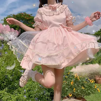 Japonský Sladké Lolita Šaty Mäkké Dievča Big Swing Víla Šaty Žien Roztomilý Čipky Volánikmi Luk Tylu Princess Tea Party Lolita Šaty
