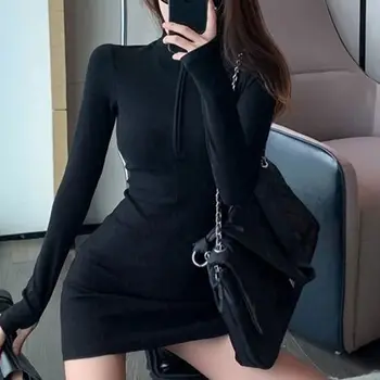 Plus Veľkosť Bodycon Šaty Žien 2021 Módne Vysoký Pás Bežné Sexy Mini Šaty Kórejské Oblečenie V Krku, Krátke Strany Black Vestidos