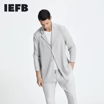 IEFB Skladaný Mužov Bežné Vyhovovali Kabát 2021 Jar Leto Novej pánskej Zložené Japonský Streetwear Módy Blejzre Čierna Sivá 9Y6241