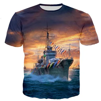 2021 vojnová loď 3D Vytlačené T-Shirts Muži Ženy Bežné Harajuku Hip Hop Štýl Tshirts Populárne O-Krku Polyester Nadrozmerné Topy 2XS-5XL