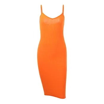 Orange Šaty 2021 Sexy Vysoký Pás Ženy Summber Tvaru Backless Koleno Šaty Špagety Bodycon Elegantný Fashion Party