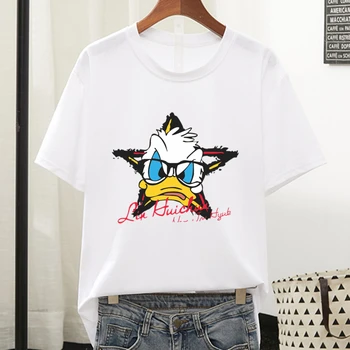 Disney Kreslené Hviezdy s Donald Duck Letné Tričko Ženy 2021 Krátky Rukáv Streetwear Nadrozmerné T Shirt Ladies 18 Farby Y2k Top