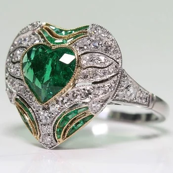 Temperament Módne Luxusné Zelené Srdce Vykladané Kryštálmi Zirkón Prstene pre Mužov Mužskej Strany, Šperky, Doplnky