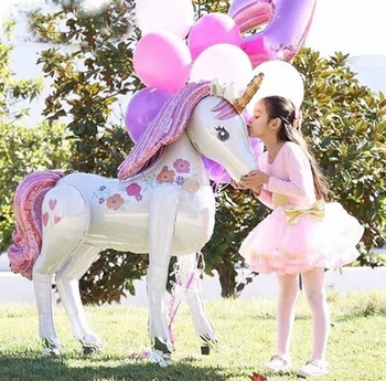 3,8 m Hoch Einhorn Strany Dekorationen 3D Chôdza Riesen Unicornio Tier Folie Luftballons Mdchen Geburtstag Party Dekor Kinder