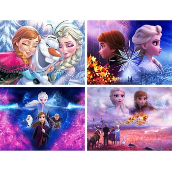 Disney 5D Diamond Maľovanie Mrazené Nových Prírastkov Cartoon Sestry Princezná Anna a Elsa Hobby Art DIY Plný Vrták Mozaiky Domova
