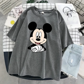 30 Originálny Dizajn Disney Mickey Mouse T Shirt Femme Sivá Topy Nové Tričko Estetika Tlač Krátky Rukáv Ženy Top 2021 Nové