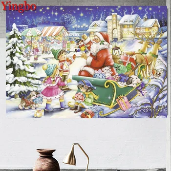 Santa Claus A Deti Diamond Maľovanie Mozaiky Plné Námestie Kolo Výšivky Diamond Obrázky Vianoce Zime Sneh Krajina