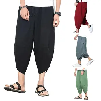 штаны Mužov nohavice Plus Veľkosť Mužov jednofarebné Nohavice Capri Šnúrkou Nadrozmerná Samuraj Nohavice pánske Oblečenie 2021