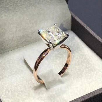 Klasický Zásnubný Prsteň s Námestí Rezanie CZ Kolík Nastavenie Ženské Šperky Výročie Svadby Prstene pre Ženy, Mužov Veľké Krištáľovo